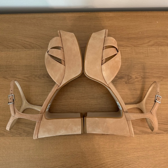 Schutz Keefa Platform High Heeled Chunky Sandal Peep Toe Honey Beige Nubuck Sz 9 - Picture 4 of 8